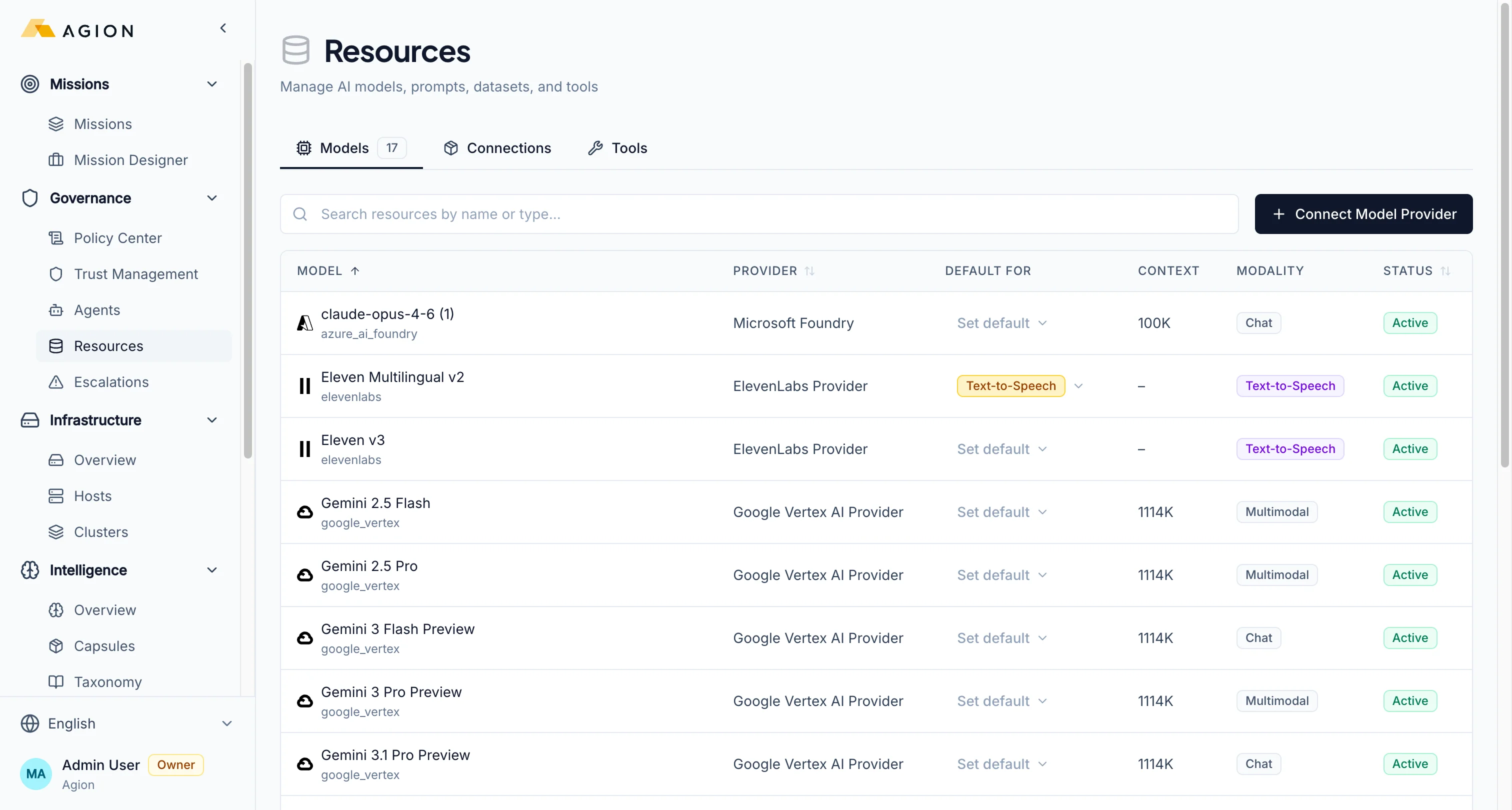 Models — choose from OpenAI, Anthropic, Google, and open-source models
